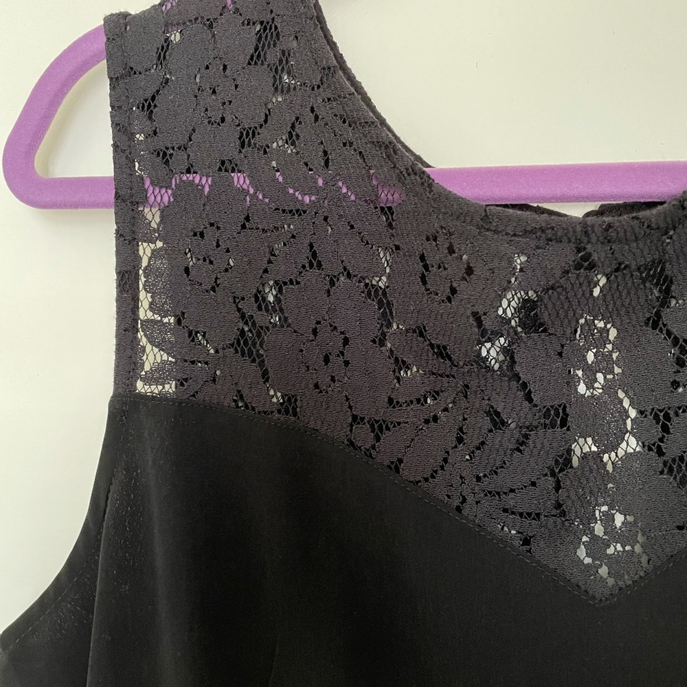 Large Black Romper with Lace and Pockets